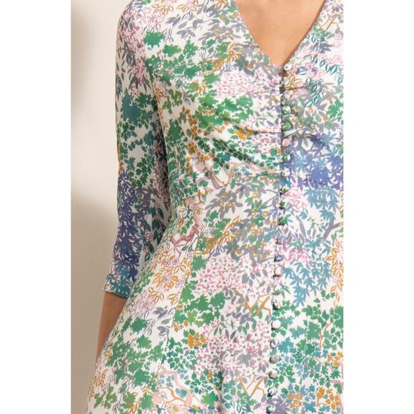 The Fold London Lochaline Japanese Botanical Floral Midi Dress 8 V-Neck Wedding - Picture 5 of 16